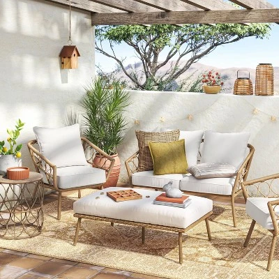 Steel And Wicker Britanna Rust Resistant Outdoor Patio Loveseat Arm Chair Light Brown - Threshold™ 3 Steel And Wicker Britanna Rust Resistant Outdoor Patio Loveseat Arm Chair Light Brown - Threshold™