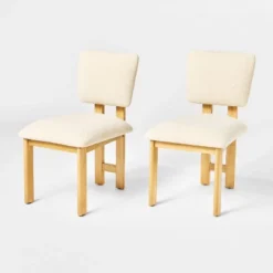 2pk Modern Upholstered Wood Dining Chair Cream - Threshold™ Designed With Studio McGee: Lacquered Rubberwood, Polyester Upholstery