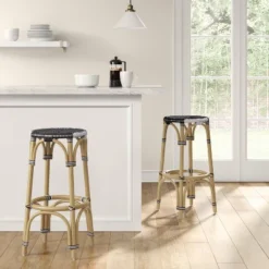 Perry Rattan Backless Woven Barstool Black/White - Threshold™