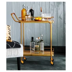 Metal, Wood, And Leather Bar Cart - Gold - Threshold™ -Whalen Furniture GUEST 3940ea51 5dbd 496d adf0 a33ee04f6d3f