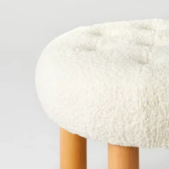 Kessler Round Tufted Faux Shearling Ottoman With Wood Legs Cream - Threshold™ Designed With Studio McGee -Whalen Furniture GUEST 3b1d6757 dc2a 4c3b aa94 b7ae3aa27955