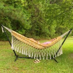 10' Bryant T-Spun Fringe Outdoor Fabric Hammock Dark Yellow - Threshold™: Weather-Resistant, No Stand -Whalen Furniture GUEST 3fb5a97c 71c7 4667 adb8 4f45effef8ee