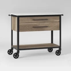 Derry Stone Top Mixed Material Kitchen Island Brown - Threshold™: Solid Hardwood, Storage, Wheels -Whalen Furniture GUEST 4682ee99 bd91 48cd b488 b3eab25a3125