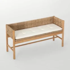 Elden Wood Bench With Woven Back And Loose Cushion Seat - Threshold™ Designed With Studio McGee -Whalen Furniture GUEST 512a58d0 258b 4cd4 8401 add11f70e81d