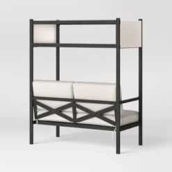 Ryegate 2pc 4' Mini Patio Daybed With Ottoman Weathered Teak - Threshold™ -Whalen Furniture GUEST 52a56e94 f01a 4e67 98c5 74cb41f35e91