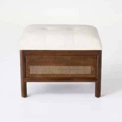Woodspring Cane Base Ottoman Dark Walnut/Cream - Threshold™ Designed With Studio McGee -Whalen Furniture GUEST 560810e0 5e18 4812 aa7e aeefd12f9c85