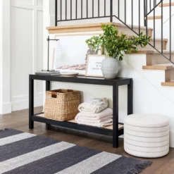 Console Table With Woven Rattan Shelf Black - Threshold™ Designed With Studio McGee -Whalen Furniture GUEST 5cacba25 9de0 4a9b 86d8 dd94f14308e1