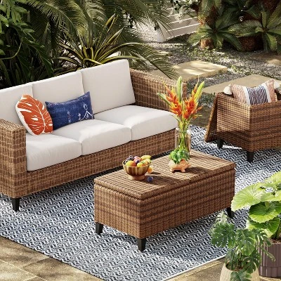 Brookfield Steel Wicker Patio Sofa - Light Brown - Threshold™ 3 Brookfield Steel Wicker Patio Sofa - Light Brown - Threshold™