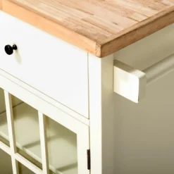 Windham Wood Top Kitchen Island Off-White - Threshold™: Pine & Rubberwood Frame, Storage Cart With Casters -Whalen Furniture GUEST 9b2269f4 01a0 4d8d 98e8 85d04804554c