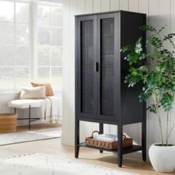 66" East Bluff Woven Cabinet Black - Threshold™ Designed With Studio McGee
