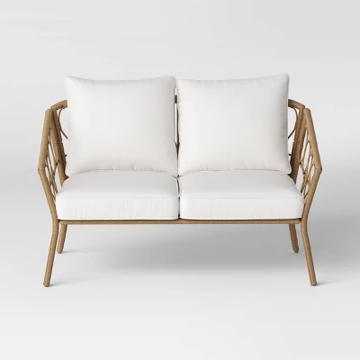 Steel And Wicker Britanna Rust Resistant Outdoor Patio Loveseat Arm Chair Light Brown - Threshold™ 4 Steel And Wicker Britanna Rust Resistant Outdoor Patio Loveseat Arm Chair Light Brown - Threshold™ - Image 2