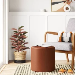 Bodrum Round Upholstered Ottoman - Threshold™ -Whalen Furniture GUEST ca7d743f 332e 428f 8a48 d0e8f3c9b464