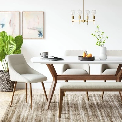 Astrid Mid-Century Dining Bench With Upholstered Seat Walnut - Threshold™ 3 Astrid Mid-Century Dining Bench With Upholstered Seat Walnut - Threshold™