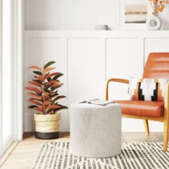 Bodrum Round Upholstered Ottoman - Threshold™ -Whalen Furniture GUEST df599837 a73a 4a1d a98d 94e564adda9a